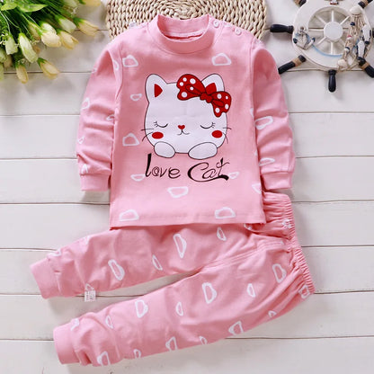 Pyjama en Coton pour Bébé Fille de 0 à 5 Ans, Ensemble de 2 Pièces, Vêtements d'Hiver Décontractés, Dessin Animé, Printemps