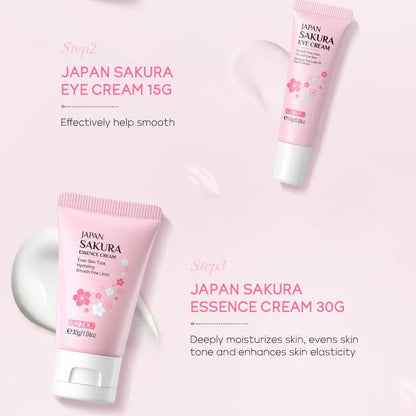 Coffret de soins pour le visage Crème nettoyante Sakura Essence Tonique hydratant blanchissant et anti-âge Crème pour les yeux Sérum pour le visage Soins de la peau pour les yeux