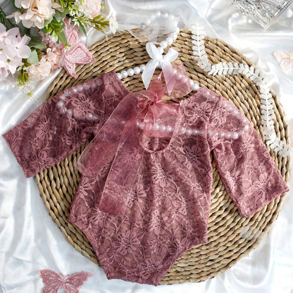 Ylsteed – ensemble 2 pièces pour nouveau-né, barboteuse en dentelle, tenues de photographie pour nourrissons avec bandeau assorti, accessoires de prise de vue Photo pour bébé fille