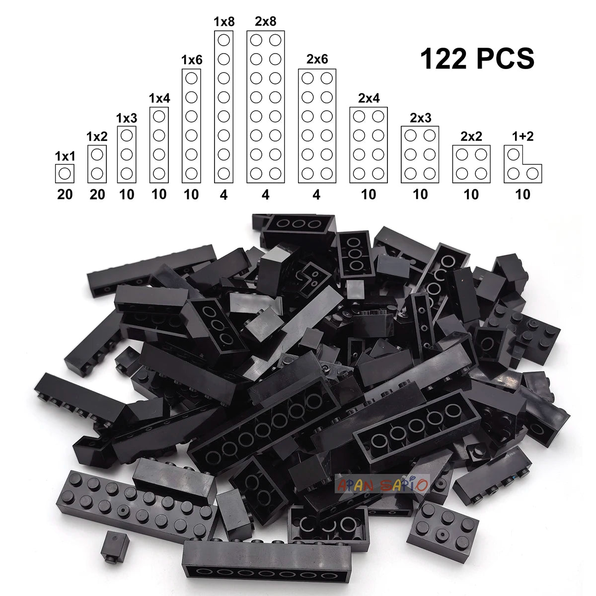 122 pièces figurines épaisses briques 12 tailles bricolage blocs de construction éducatif taille créative Compatible avec 3001 jouets en plastique pour les enfants