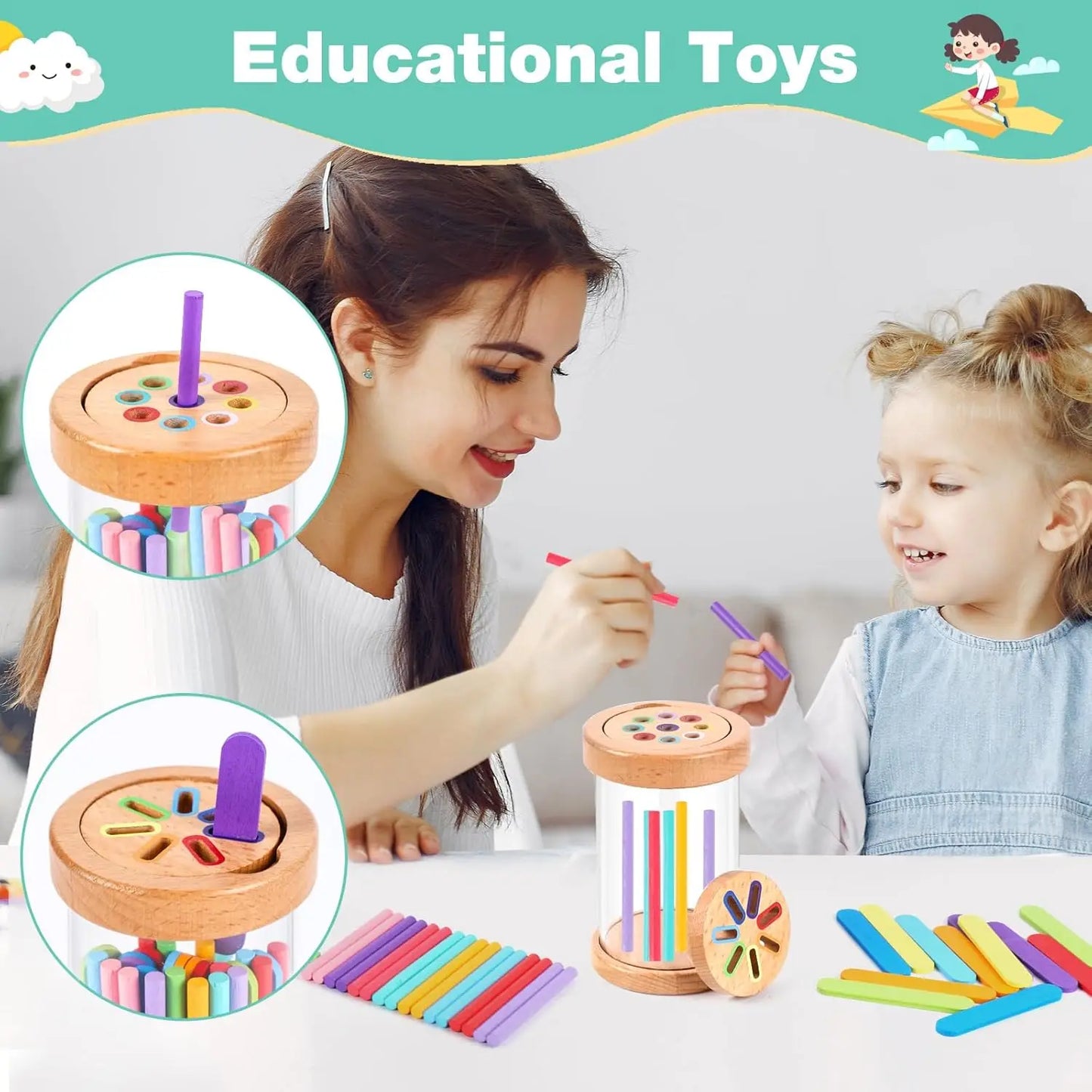 Jouets Montessori en bois, jouets de tri des couleurs, motricité Fine, jeux de correspondance sensorielle, jouets éducatifs pour enfants de 1 à 3 ans, cadeau de 3 ans et plus