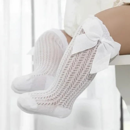 Chaussettes d'été en coton pour bébé fille de 0 à 24 mois, avec nœud en maille et dentelle, aux genoux, pour nouveau-né, princesse, longues, nouvelle collection 2024
