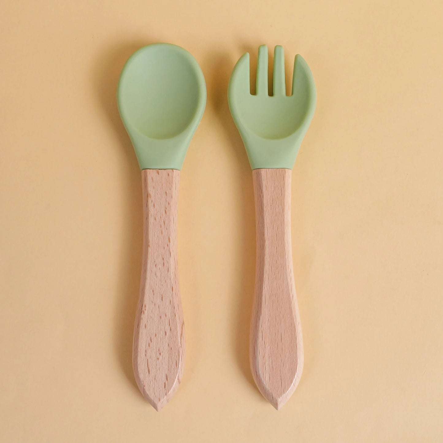 2 pièces/ensemble vaisselle bébé cuillère fourchette ensemble enfants Silicone bois alimentation formation bébé vaisselle couverts bébé alimentation fournitures