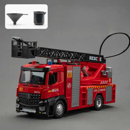 1:18 pétrolier d'eau alliage échelle camion de pompier modèle jouets voiture moulé sous pression en métal ingénierie véhicule portes ouvert son lumière jouet garçon cadeau