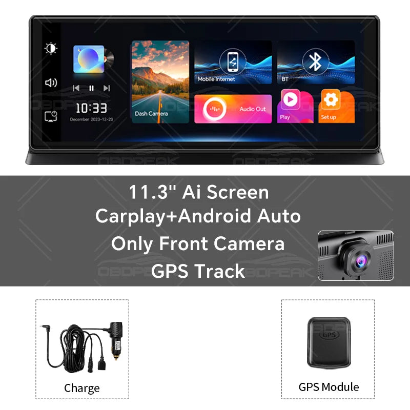 Caméra de tableau de bord sans fil pour voiture, K2 Pro, DVR 4K, Carplay, Android Auto, écran AI, enregistreur vidéo Len pour touristes, navigation GPS, tableau Prada, 11.3 pouces