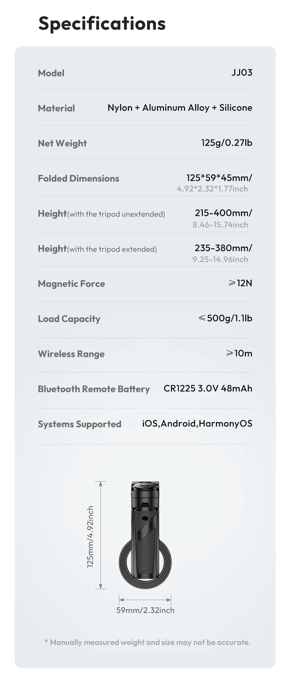 Ulanzi JJ03 trépied de téléphone magnétique sans fil poignée de téléphone Selfie bâton trépied de bureau pour iPhone 16 15 14 13 Pro Pro Max
