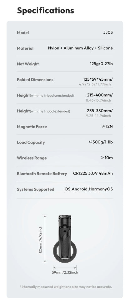 Ulanzi JJ03 trépied de téléphone magnétique sans fil poignée de téléphone Selfie bâton trépied de bureau pour iPhone 16 15 14 13 Pro Pro Max