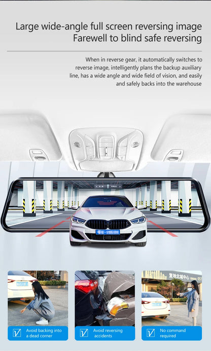 10 pouces pour voiture écran tactile enregistreur vidéo rétroviseur Dash Cam caméra avant et arrière miroir DVR (caméra arrière en option)