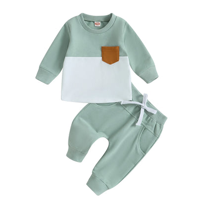 Survêtement d'hiver 2 pièces pour bébé, tenues pour garçons en bas âge, couleur contrastée, sweat-shirt à manches longues, hauts et pantalons longs, ensemble de vêtements pour tout-petits