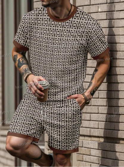 Été nouveau survêtement pour hommes de luxe imprimé T-shirt + ensemble short et haut tenue de Sport costume de Jogging en plein air Streetwear surdimensionné hommes vêtements