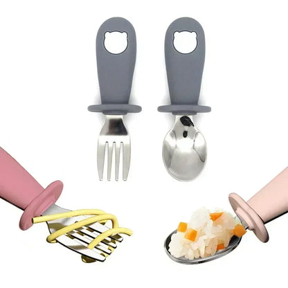 Ensemble de vaisselle de dessin animé pour bébé, ustensiles pour enfants en acier inoxydable, couverts de table pour tout-petits, dessin animé, cuillère d'alimentation pour nourrissons, fourchette