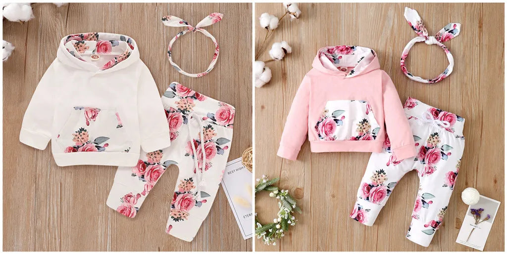 Ensemble de Vêtements à Capuche pour Bébé Fille de 0 à 18 Mois, Haut à Manches sulf, Pantalon, Bandeau de Sauna à Nministériels d Papillon, à la Mode, Automne, 3 Pièces