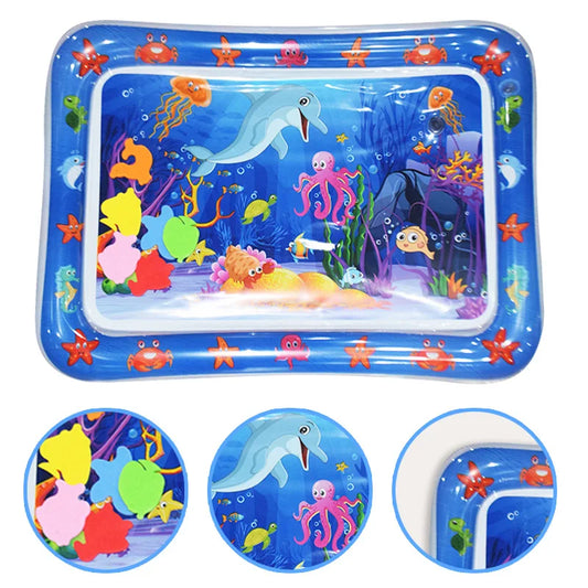 Tapis de jeu gonflable en PVC dauphin bleu, 1 pièce, tapis d'eau pour bébé, tapis pour tout-petits, jouets d'activité d'éducation précoce, coussin, cadeau