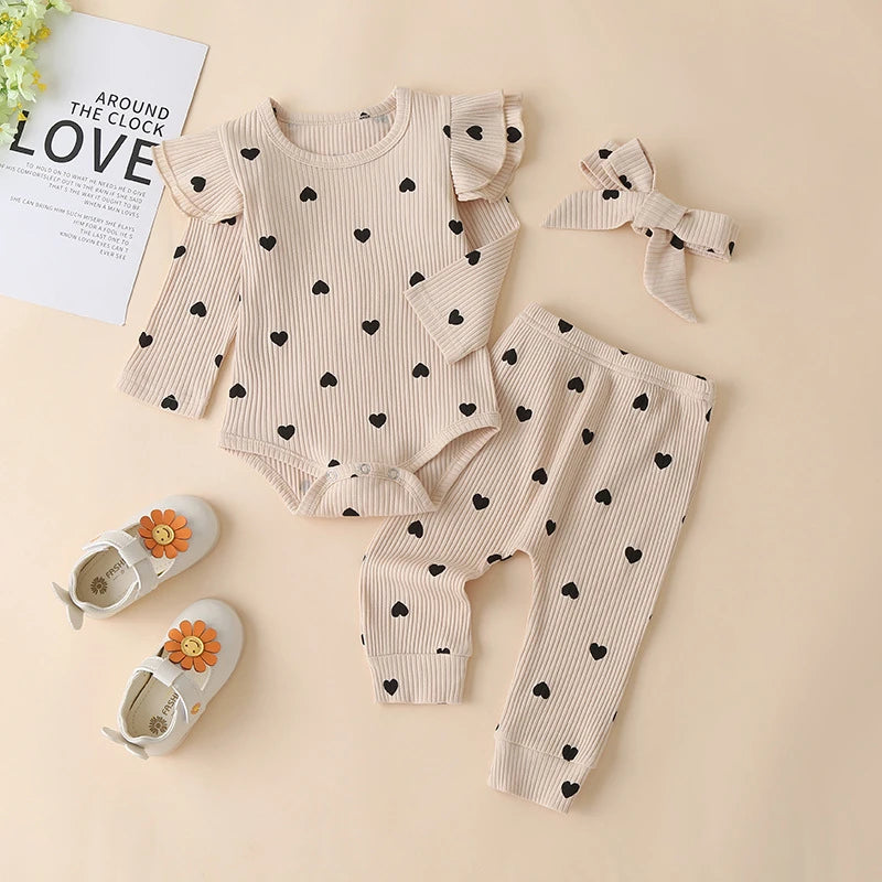 3 pièces bébé fille tenue ensemble nouveau-né enfant en bas âge enfants ensemble de vêtements bébé filles dentelle volants coton body + pantalon + bandeau vêtements