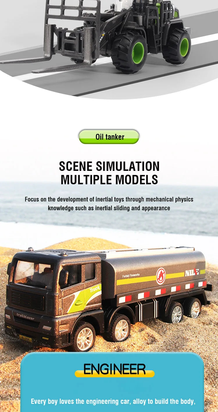 1/50 modèle voiture Bulldozer camion pelle grue chariot élévateur Construction ingénierie véhicule jouets pour garçons enfants jouets éducatifs