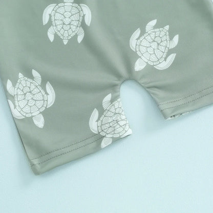 Tregren – maillot de bain pour garçons, protection contre les éruptions cutanées, manches longues, imprimé tortue/dinosaure, avec bonnets de bain, vêtements de plage