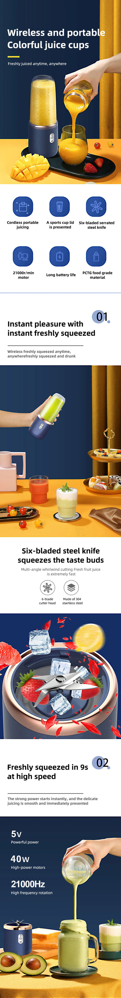 Mélangeur électrique portable multifonction, mélangeur de jus, mélangeur de jus frais, mélangeur Smunvétérans wn, tasse à glace, robot culinaire, 6 phpopularité