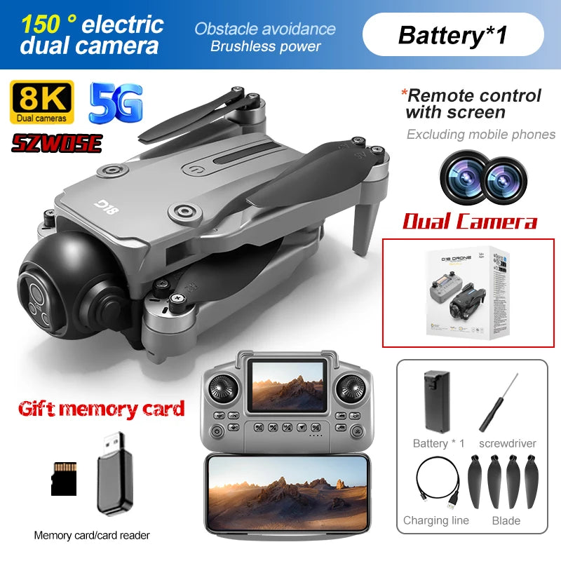 Drone de contrôle d'écran D18, moteur sans balais, quatre côtés d'évitement d'obstacles, flux optique 5G WiFi FPV, avion de photographie aérienne
