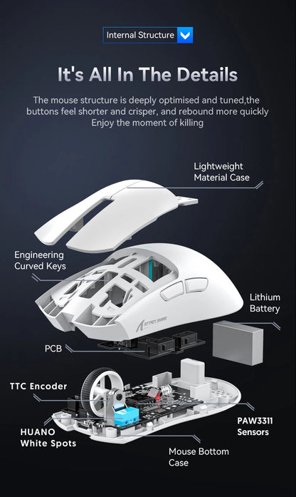 ATTACK SHARK X11 Souris de jeu sans fil légère avec rétroéclairage RVB, jusqu'à 22 K DPI, capteur optique PAW3311, commutateur HUYU