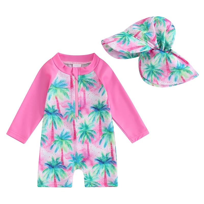 Tregren – maillot de bain pour garçons, protection contre les éruptions cutanées, manches longues, imprimé tortue/dinosaure, avec bonnets de bain, vêtements de plage
