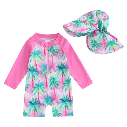Tregren – maillot de bain pour garçons, protection contre les éruptions cutanées, manches longues, imprimé tortue/dinosaure, avec bonnets de bain, vêtements de plage