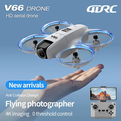 V66 Mini Drone 4K professionnel double caméra Mode sans tête évitement d'obstacles WiFi FPV Dron 360 °   Jouets quadrirotor RC à rabat pour enfants