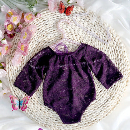 Ylsteed – ensemble 2 pièces pour nouveau-né, barboteuse en dentelle, tenues de photographie pour nourrissons avec bandeau assorti, accessoires de prise de vue Photo pour bébé fille