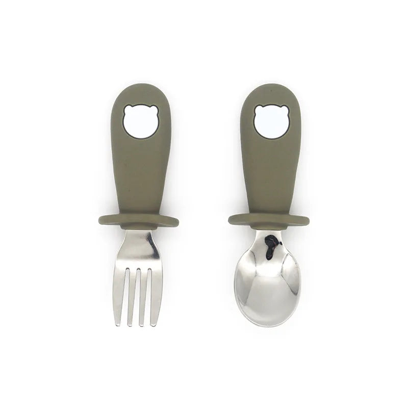 Ensemble de vaisselle de dessin animé pour bébé, ustensiles pour enfants en acier inoxydable, couverts de table pour tout-petits, dessin animé, cuillère d'alimentation pour nourrissons, fourchette