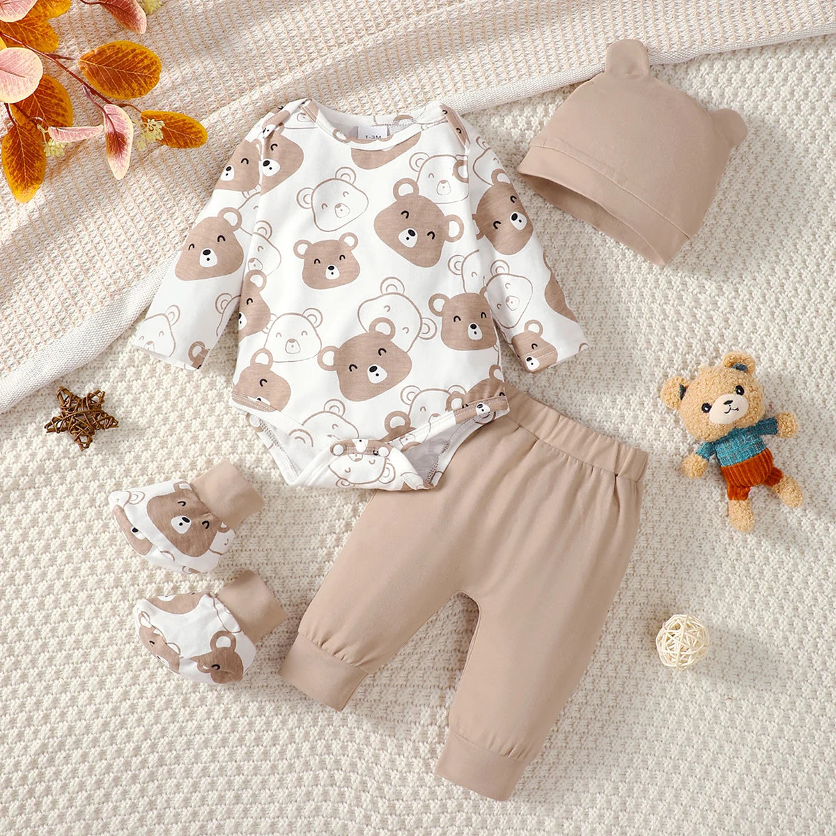 Ensemble de Vêtements pour Bébé Garçon de 0 à 9 Mois, Tenue à Manches sulf, Pantalon, Chapeau et Chaussettes, 4 Pièces/Ensemble, Printemps Automne