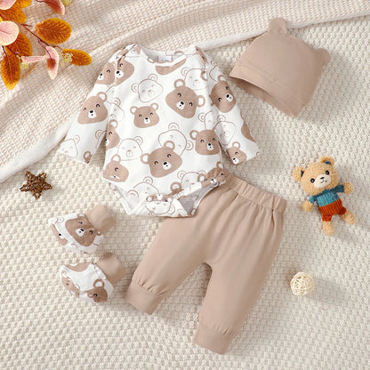 Ensemble de Vêtements pour Bébé Garçon de 0 à 9 Mois, Tenue à Manches sulf, Pantalon, Chapeau et Chaussettes, 4 Pièces/Ensemble, Printemps Automne