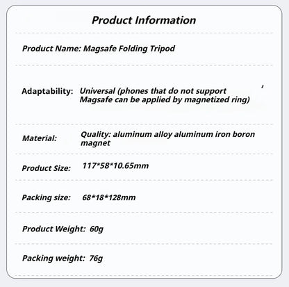 Trépied magnétique universel en aluminium pour trépied Magsafe, support pliable pour appareil photo et téléphone