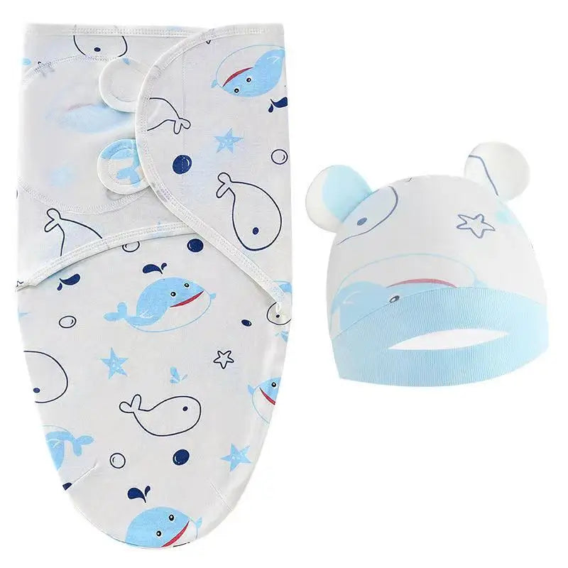 Ensemble de couverture et chapeau pour bébé de 0 à 6 mois, en coton imprimé de dessin animé, emmaillotage réglable pour nouveau-né, enveloppes de couchage pour nourrissons, toutes saisons