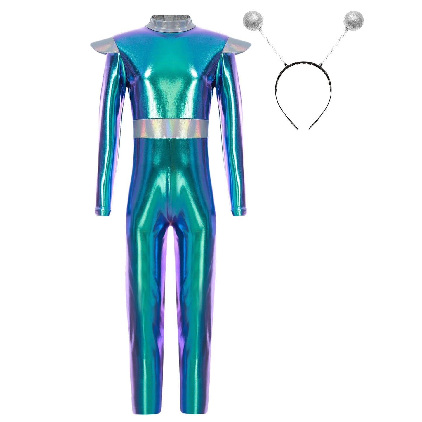 Costume de Cosplay Alien pour filles et garçons, combinaison d'astronaute à manches longues avec cerceau pour cheveux, pour fête de carnaval d'halloween