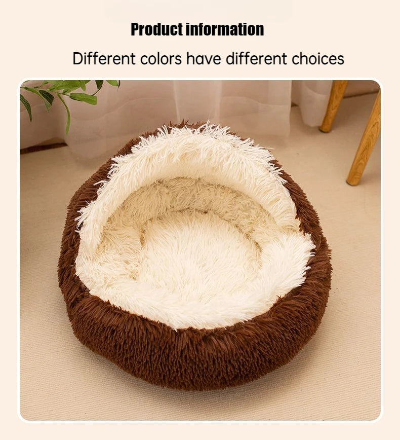 Lit pour animaux de compagnie 2 en 1 en peluche douce 50CM avec housse lit rond pour chat matelas pour chiot chaud chat chien nid de couchage grotte pour petits chiens tapis
