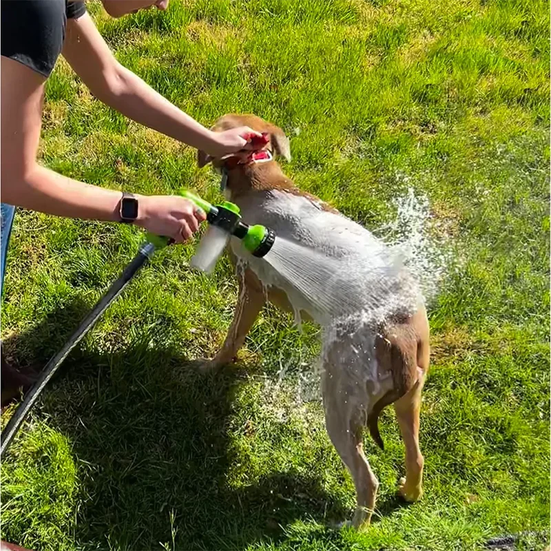 Buse de pulvérisation à haute pression, tuyau, pistolet de douche pour chien, 3 modes réglables, lavage des animaux domestiques, bain de nettoyage, mousse d'eau, savon, outil de nettoyage pour chien