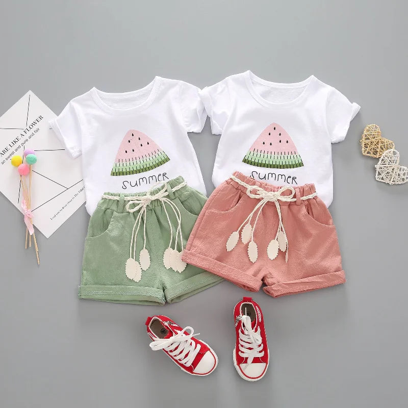 Ensemble de vêtements d'été pour bébés filles, T-Shirt et short mignons, 2 pièces/ensembles, tenues décontractées pour nourrissons, vêtements pour tout-petits, survêtements pour enfants, nouvelle collection