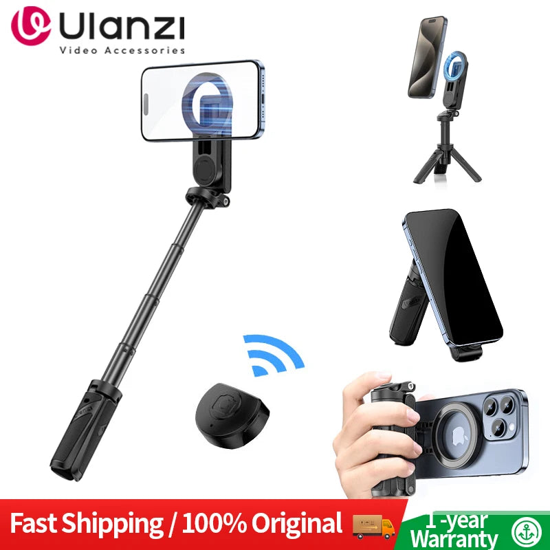Ulanzi JJ03 perche à Selfie magnétique trépied de téléphone pour iPhone 16 15 14 13 12 Pro Max Magsafe Smartphone poignée sans fil support de bureau