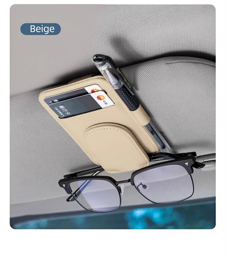 Porte-lunettes de soleil de voiture, Clip de lunettes pour pare-soleil, cintre de lunettes en cuir multifonction, Clip de carte de billet Portable, accessoires de voiture