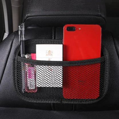 Sac en maille de cuir pour voiture, filet de rangement en tissu Oxford, organisateur d'intérieur de voiture, téléphones, pièces de monnaie, clés, rangement, outils de rangement automobile