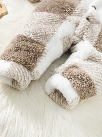 Barboteuse à carreaux pour bébés garçons et filles, combinaison à capuche et manches longues en peluche, vêtements chauds d'hiver pour tout-petits garçons de 3 à 24 mois