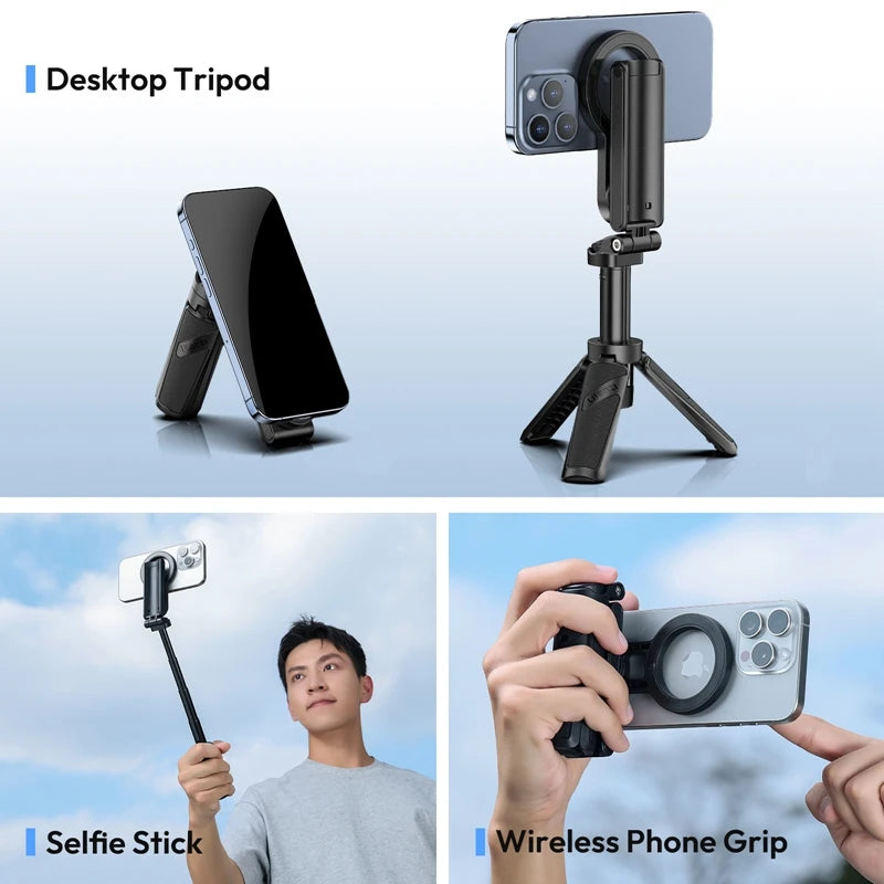 Ulanzi JJ03 trépied de téléphone magnétique sans fil poignée de téléphone Selfie bâton trépied de bureau pour iPhone 16 15 14 13 Pro Pro Max