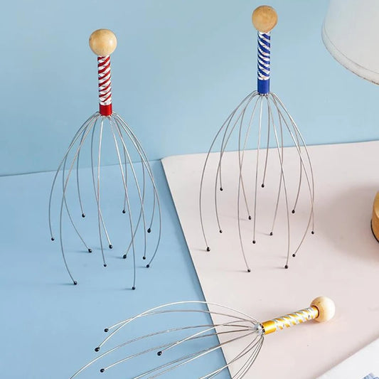 Masseur de tête de poulpe en acier inoxydable, 1 pièce, relaxant de tête gravé, griffe de Massage du cerveau, grattoir du cuir chevelu, soulage les démangeaisons, couleur aléatoire