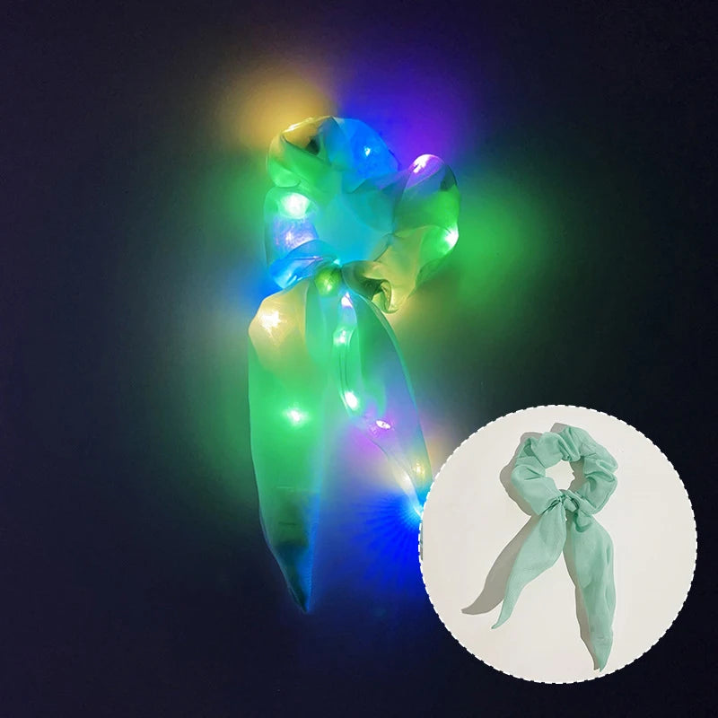 Chouchous lumineux LED populaires pour femmes et filles, corde à cheveux scrunchy scintillante, bandeau lumineux pour Halloween