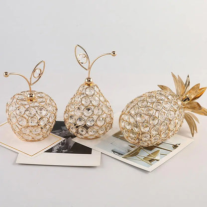 Ornements de pomme en cristal créatifs, strass scintillants en forme d'ananas, miniature de poire de neige, artisanat de décoration pour la maison, accessoires de photographie