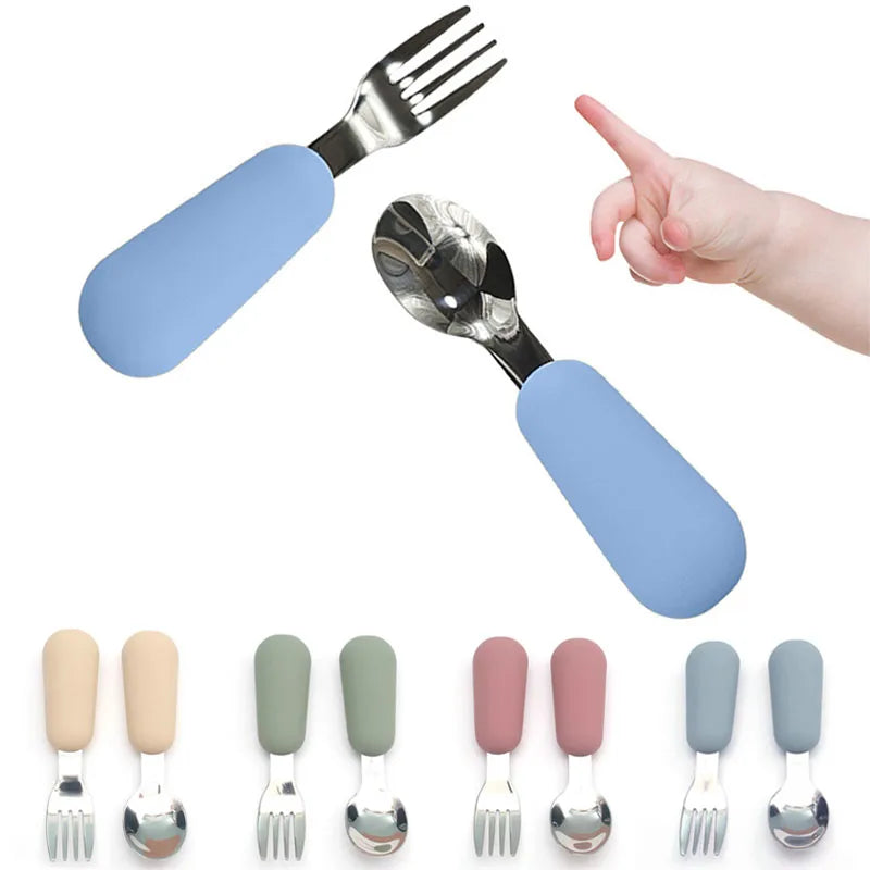 Ensemble de vaisselle de dessin animé pour bébé, ustensiles pour enfants en acier inoxydable, couverts de table pour tout-petits, dessin animé, cuillère d'alimentation pour nourrissons, fourchette