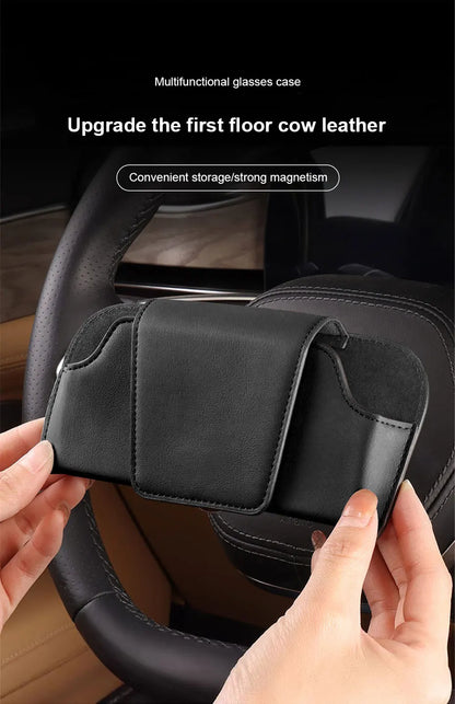 SEAMETAL – porte-lunettes pare-soleil en cuir de vache, boîte de protection pour lunettes de soleil résistantes à l'usure, mallette de rangement pour lunettes automobiles