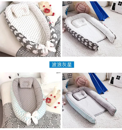 Lit de voyage pour bébé en bas âge, berceau en coton pour nouveau-né, berceau pare-chocs, nouveau lit nid de bébé 85x50cm avec oreiller, berceau Portable