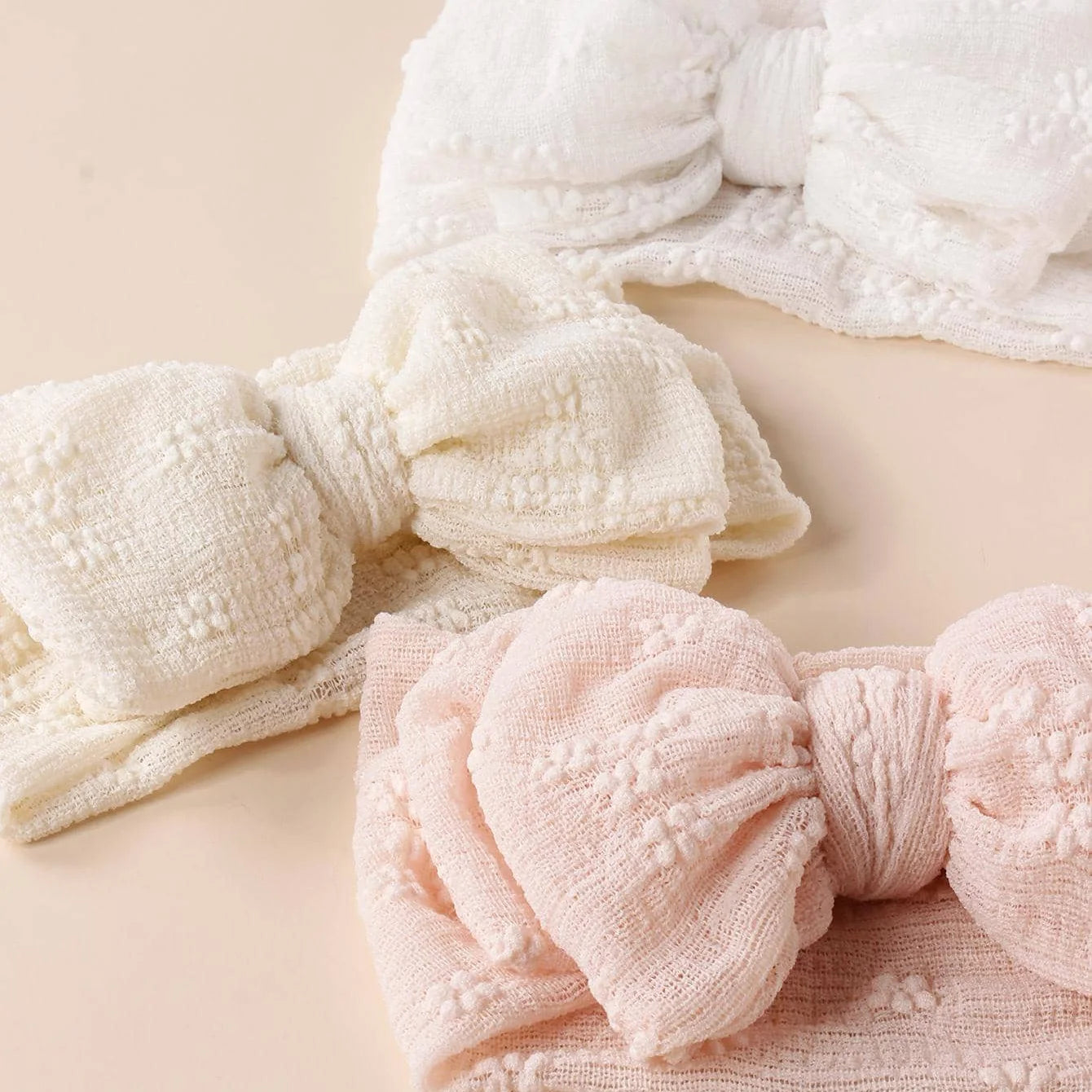 Bandeau en maille respirante et douce pour bébé, 3 pièces, avec nœud Double couche, haute élasticité, couvre-chef adapté aux nourrissons et aux jeunes enfants