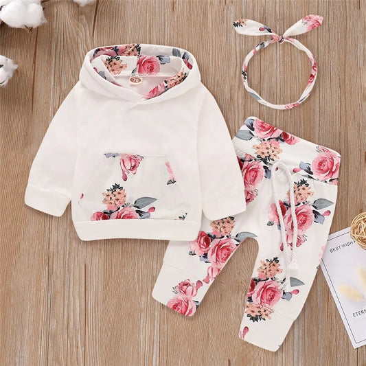 Ensemble de Vêtements à Capuche pour Bébé Fille de 0 à 18 Mois, Haut à Manches sulf, Pantalon, Bandeau de Sauna à Nministériels d Papillon, à la Mode, Automne, 3 Pièces