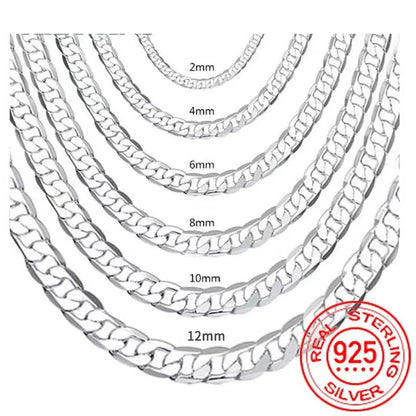 Collier en argent Sterling 925 pour hommes et femmes, 2/4/6/8/10/12MM, 40-75cm, chaîne faciale, fermoir à homard, bijoux de fiançailles, cadeaux